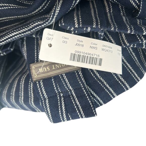 J. Crew Point‎ Sur Paperbag Pants Wide Leg Belt Stripe Navy Blue Size 12 - Picture 12 of 14